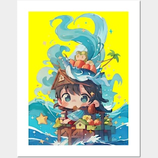 Kawaii Wave Girl Posters and Art